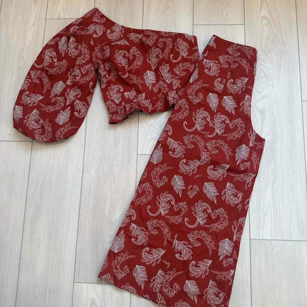 Anthropologie Mare Mare Teresita two-piece poplin one shoulder top culottes XS